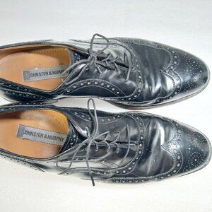 Johnston & Murphy Black Leather Wingtip Brogue Oxfords Mens 11 VGUC